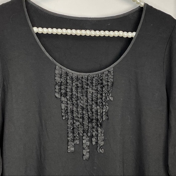 EILEEN FISHER BLACK MIDI LENGTH SCOOP NECK DRESS WITH RUSCH DETAILING SZ S - Picture 2 of 10